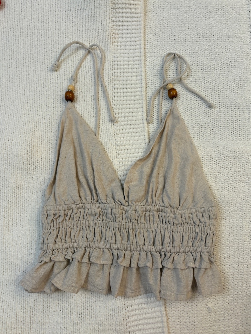 🫧🫧 Sim & Sam Linen Smocked Cropped Tank with Bead Details 🫧